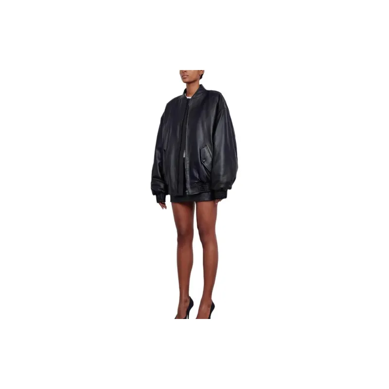 WARDROBE.NYC Drop shoulder Leather Bomber Jacket-4