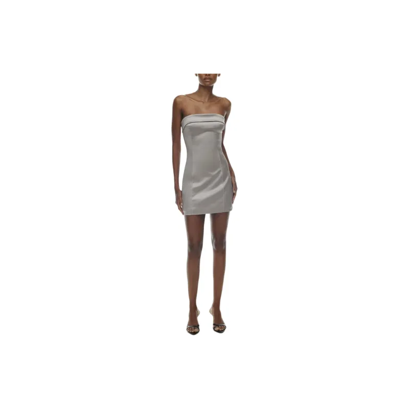 ARITZIA Ten Shimmer Satin Tube Dress Sleeveless Dress Women's Ashen/Iron Cyan-2