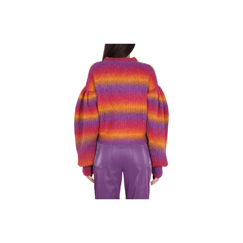 Rotate Intarsia logo Striped Cropped Jumper-3