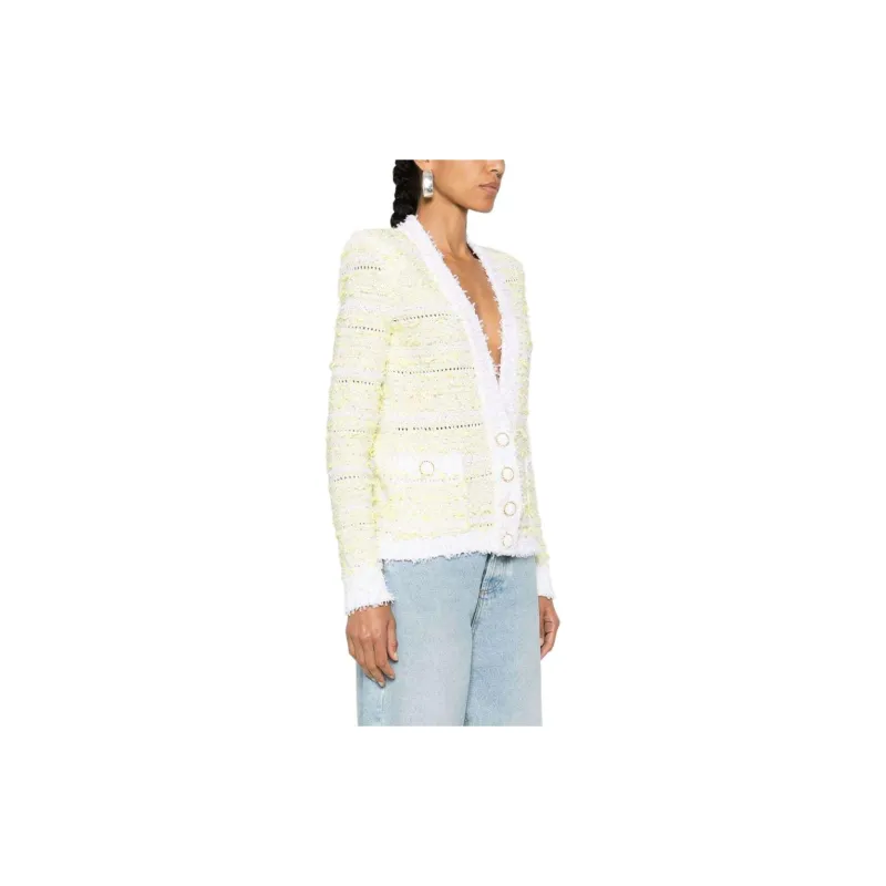 BALMAIN Frayed detail Ribbed knit Cardigan-3