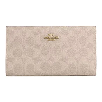 COACH SignatureCanvas Coated Canvas Wallet Small Size Women's Sand/White