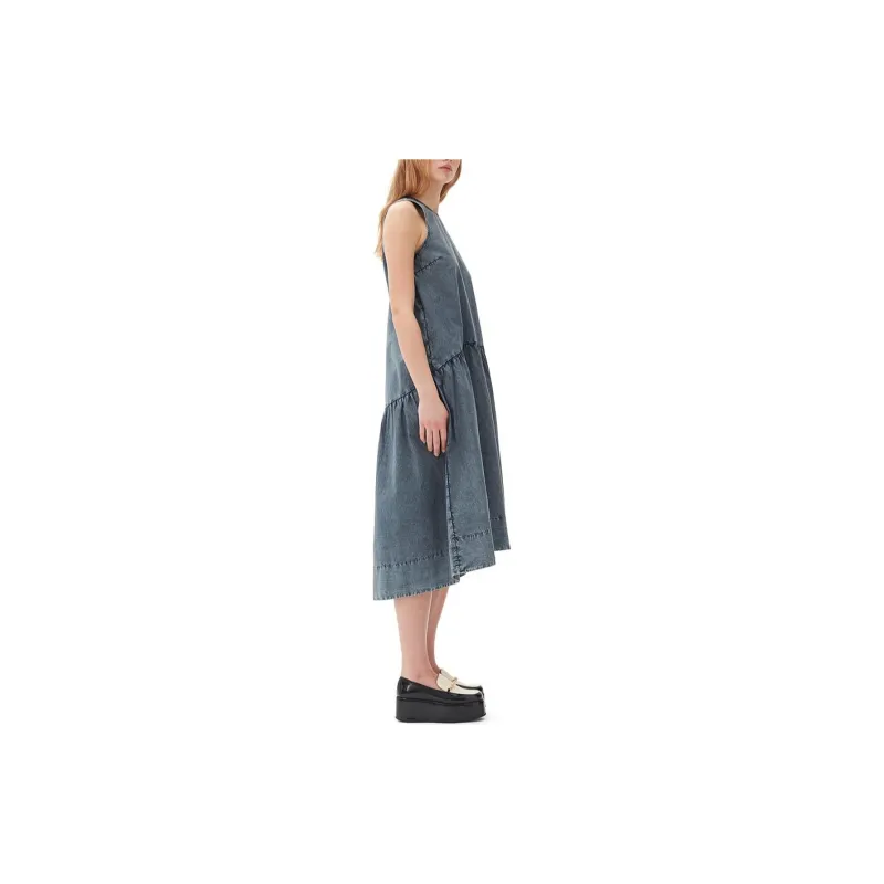 GANNI Cotton Poplin Open Back Midi Dress-4