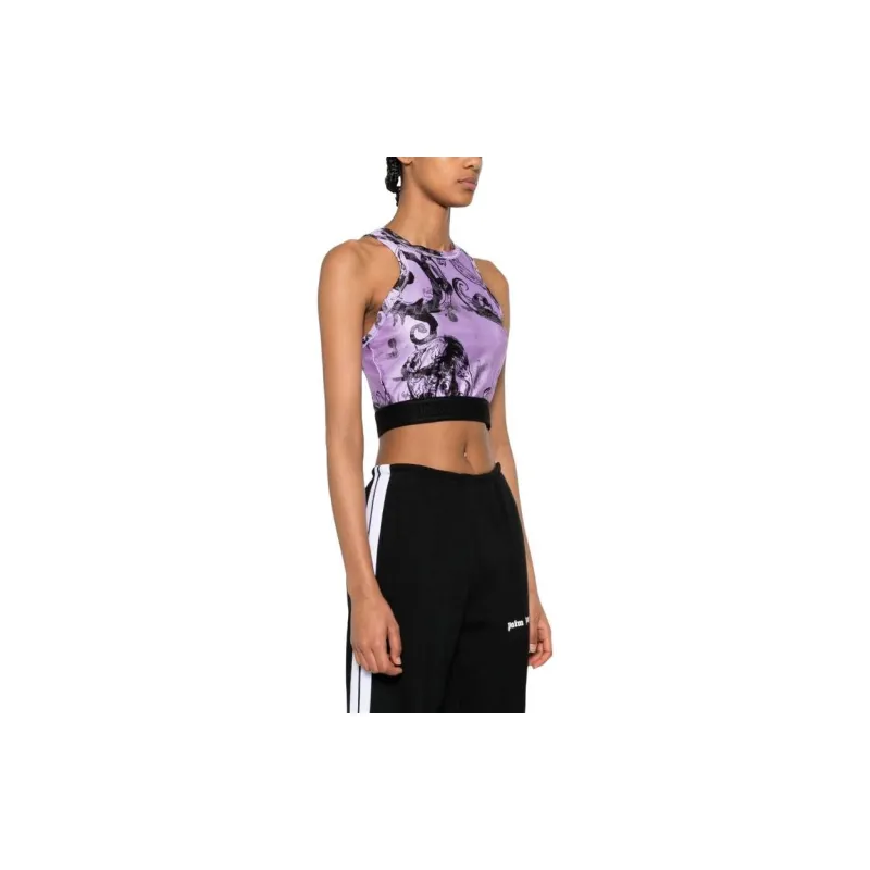 VERSACE JEANS Magazine Printed Sleeveless Cropped Top-2
