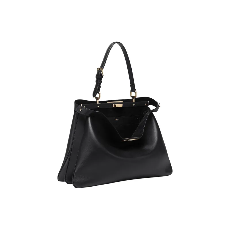 FENDI Peekaboo Calfskin Handbag Large Size Women's Black-2