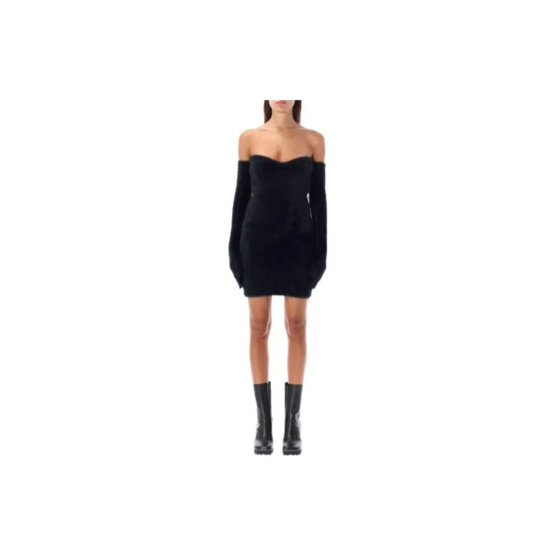 OFF-WHITE Fuzzy Gloves Strapless Minidress-1