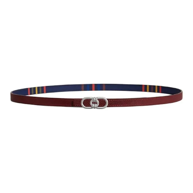 HERMES Palladium-Plated Leather Belts Unisex Light Blue Gemstone/Red Width: 1.3cm-1
