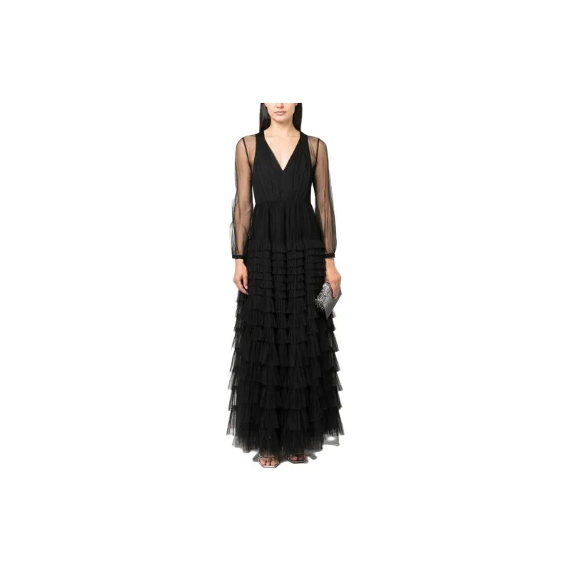 Twinset Semi sheer Sleeves Tiered Gown-1