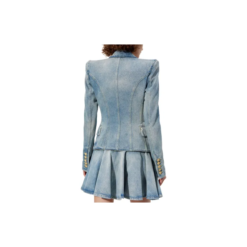 BALMAIN Classic V Neck Denim Blazer-2
