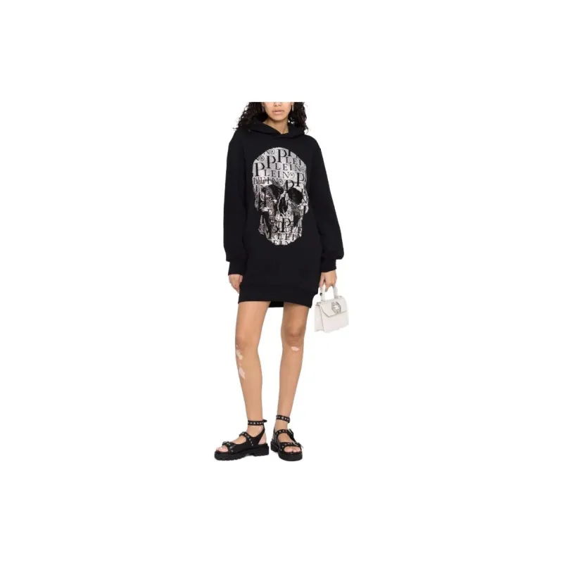 PHILIPP PLEIN Rhinestone Skull Hooded Dress-1