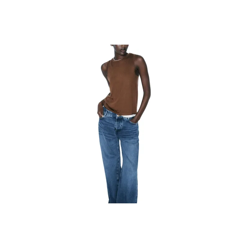 ZARA Tank Tops Women's Brown/Raw White-2