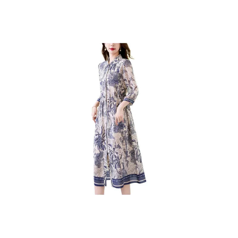 Ink Beauty Long Sleeved Dresses Women's Blue-1