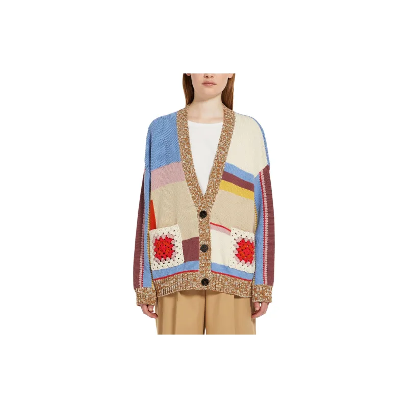 WEEKEND MaxMara Giorno Collection Patchwork Cotton Cardigan Sweater Women's Multicolor-1