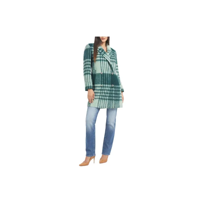 GUESS Wool Blend Check Coat Coats Women's Green-1