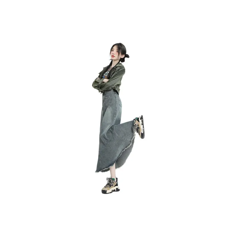 SONGS ALONG Denim Long Skirt Women's Blue-3