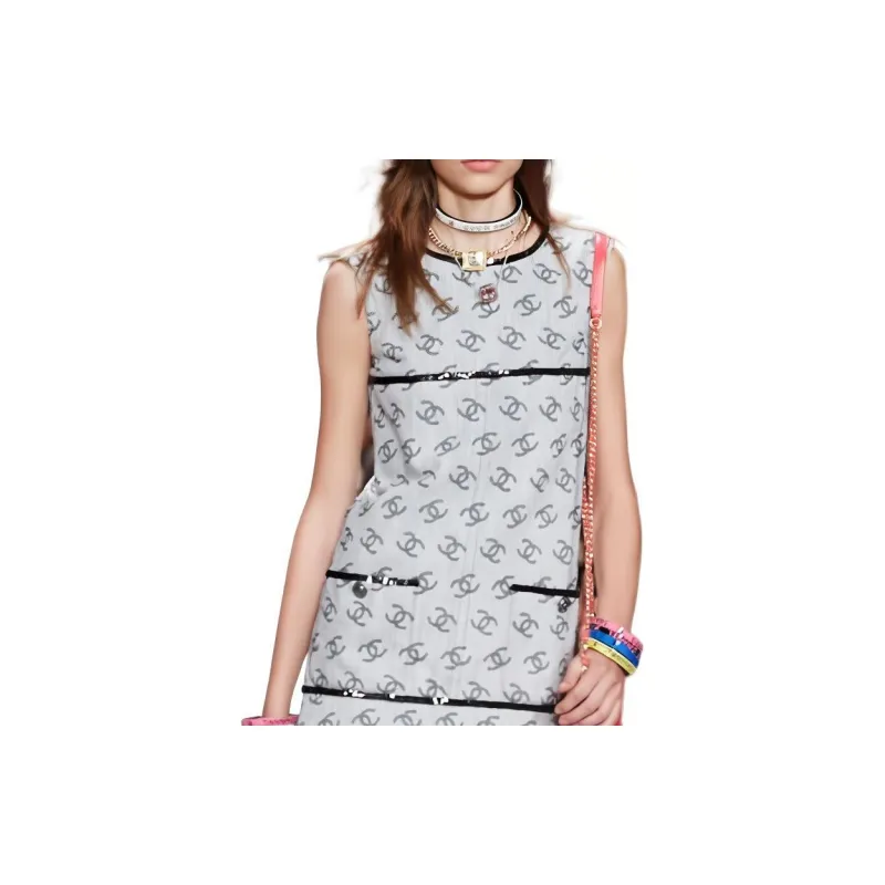 CHANEL FW22 Sleeveless Dress Women's Gray-4
