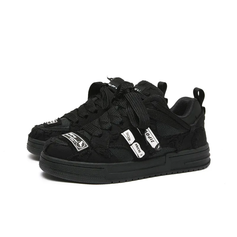 JIPOSEN Wrecking Patch Collection Low Top Classic And Versatile Skateboard Shoes Trend Unisex Black-1