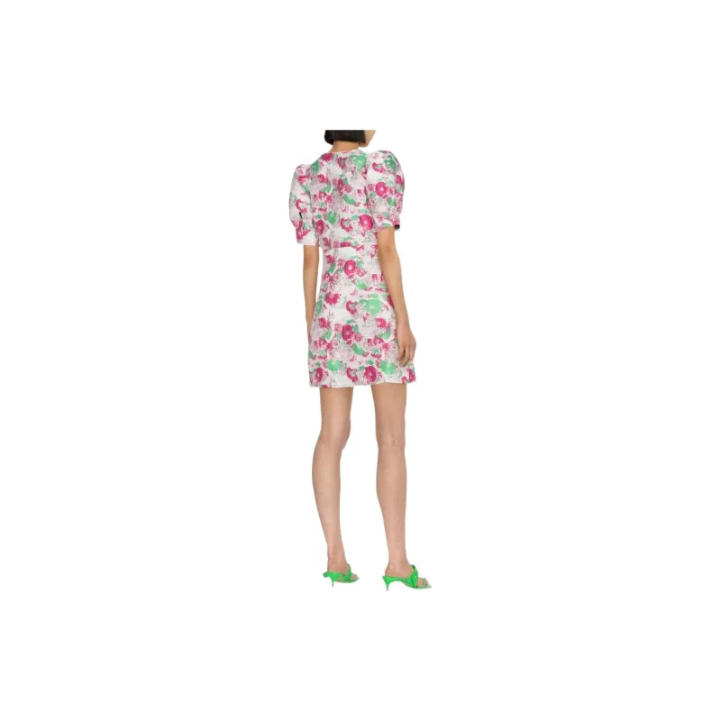 GANNI Floral Printed V Neck Mini Dress-2