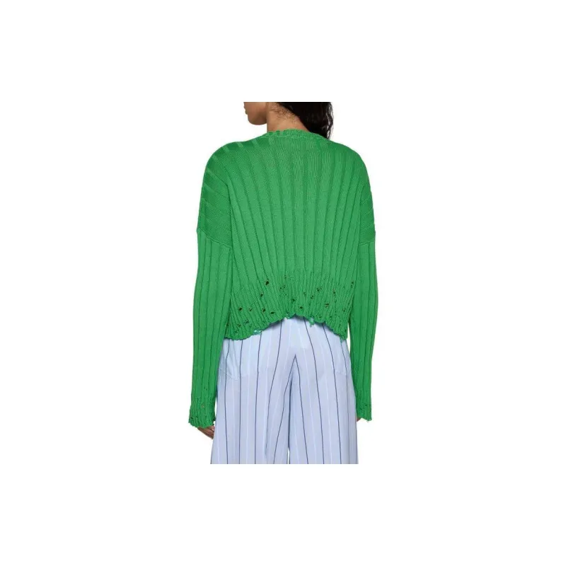 MARNI Distressed V Neck Rib Sweater 'Green'-3
