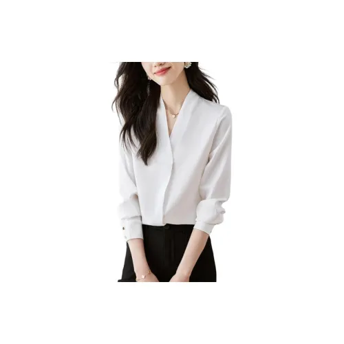 Korean style Chiffon Shirts Women's White