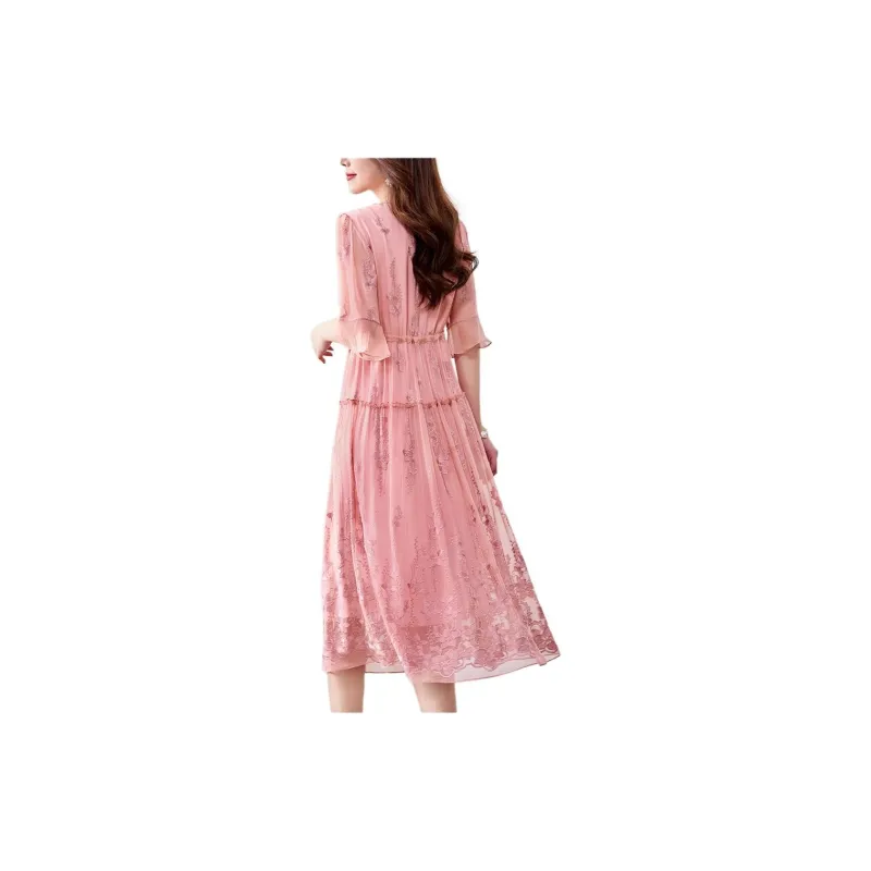 Yi Mengyuan Silk Long Sleeved Dress Women's-11