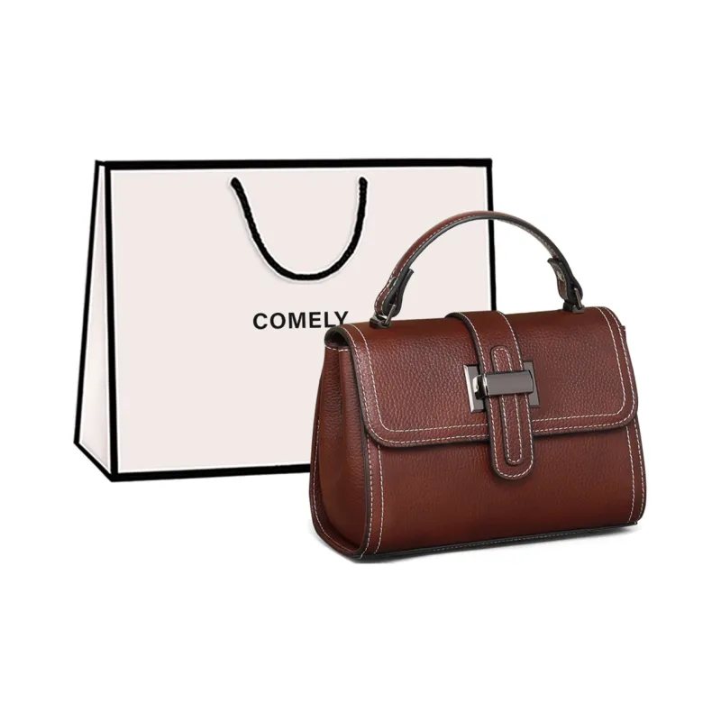 COMELY Cow Leather Patchwork Synthetic Leather Handbag Shoulder Bag Crossbody Bag Mom Bag Regular Women's Coffee-0