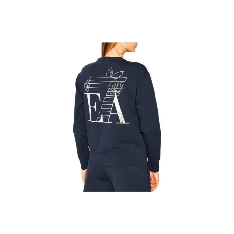 EMPORIO ARMANI Letter Casual Print Crew Neck Long Sleeved T Shirt T Shirt Women's Blue-3