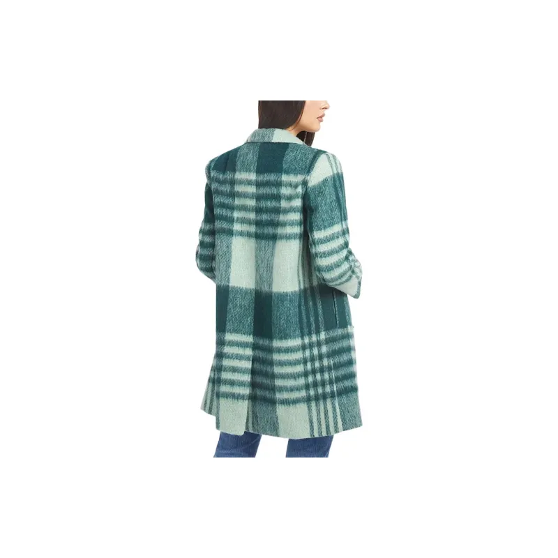GUESS Wool Blend Check Coat Coats Women's Green-3