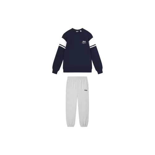 FILA ORIGINALE Casual Sportswear Men Matching Sets Dark Silent Blue Top+Misty Floral Grey Pants