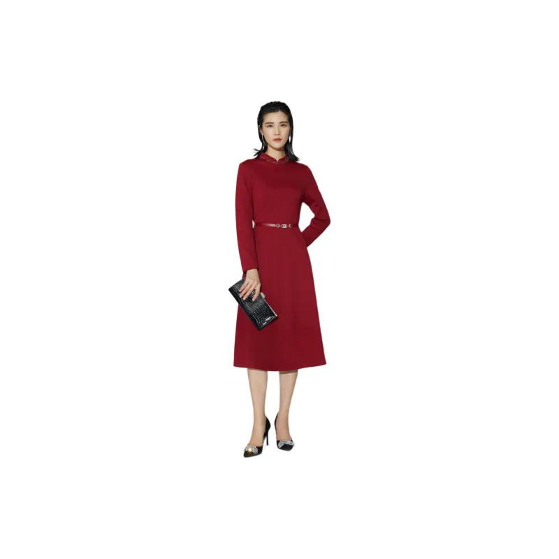 BBLLUUEE Long Sleeved Dress Women's Maple Leaf Red-2