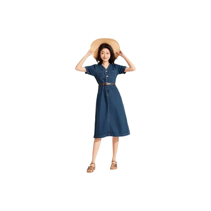 Hotwind Short Sleeved Dress Women's Dark Blue-4