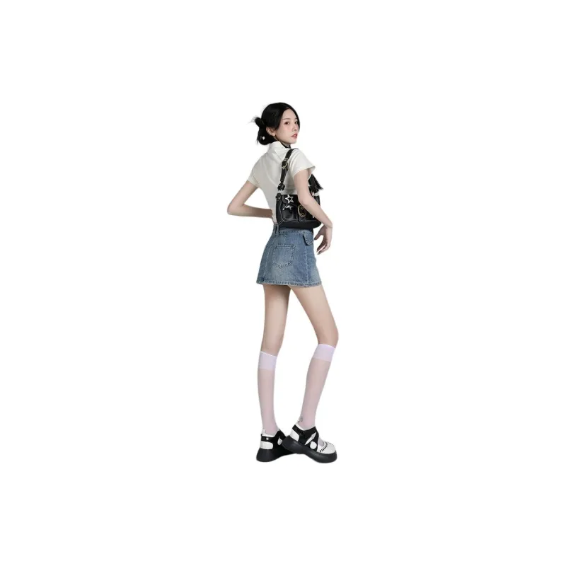 Kazakhstan Denim Short Skirts Women's Vintage Blue-2