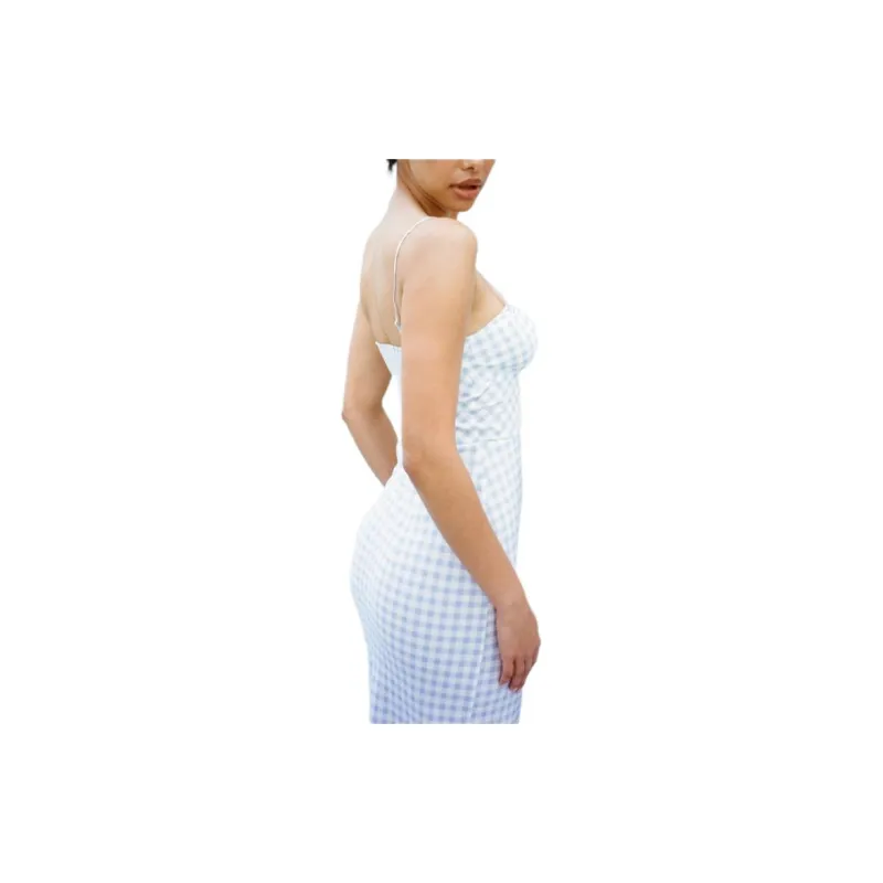 Realisation Par The Elsa Slip Dresses Women's Blue Gingham/Light Blue Stripe Plaid-4