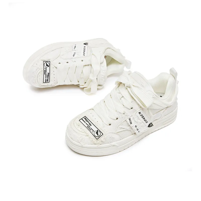 JIPOSEN Wrecking Patch Collection Low Top Skateboard Shoes Unisex White-2
