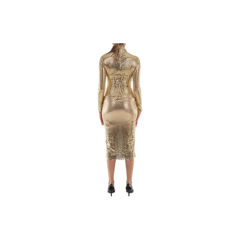 Burberry Long-Sleeved Dresses Women's Gold-3