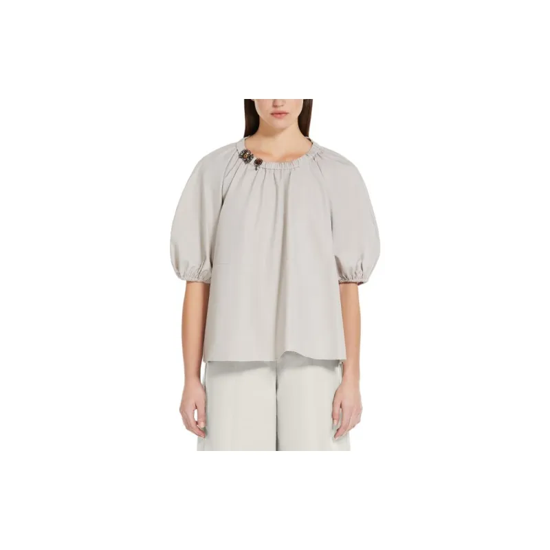 'S MAX MARA Tatiana Collection Cotton Poplin Blouse Shirt Women's Beige-2