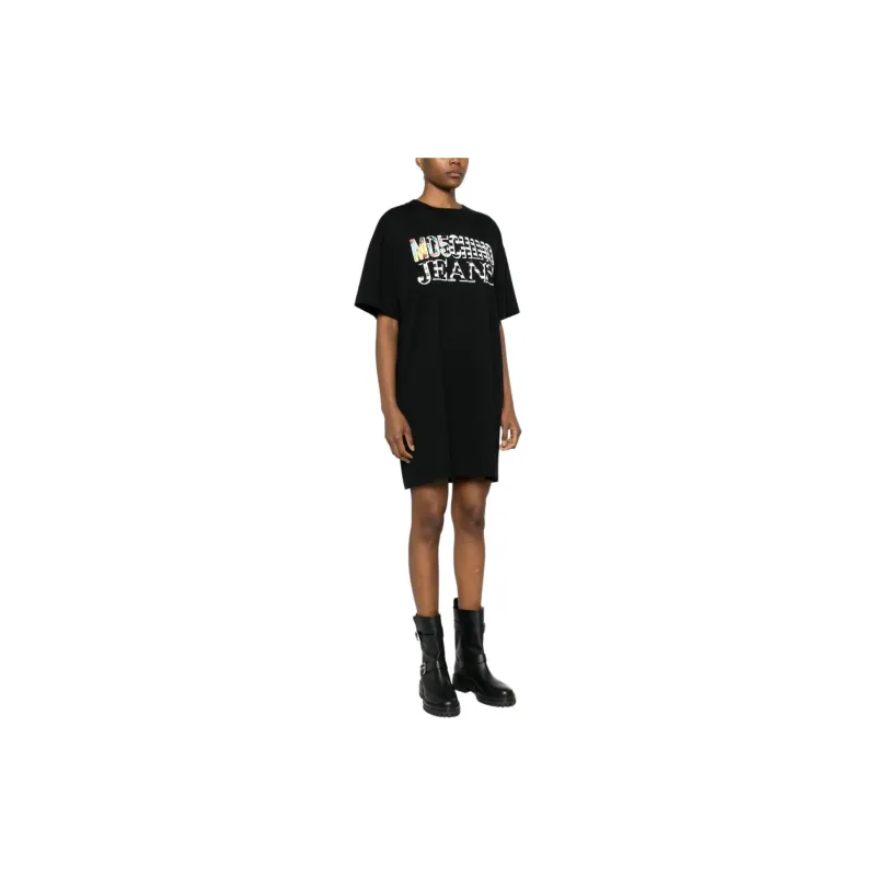 MOSCHINO Jeans Logo Printed Crewneck T-Shirt Dress-3