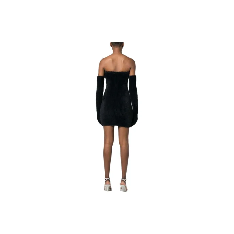 OFF-WHITE Fuzzy Gloves Strapless Minidress-5