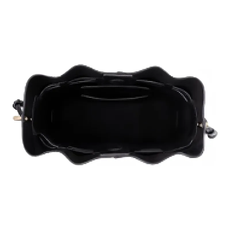 FION Cow Leather Bucket Bag, Shoulder Bag, Crossbody Bag, Handbag Medium Size Women's Classic Black-3