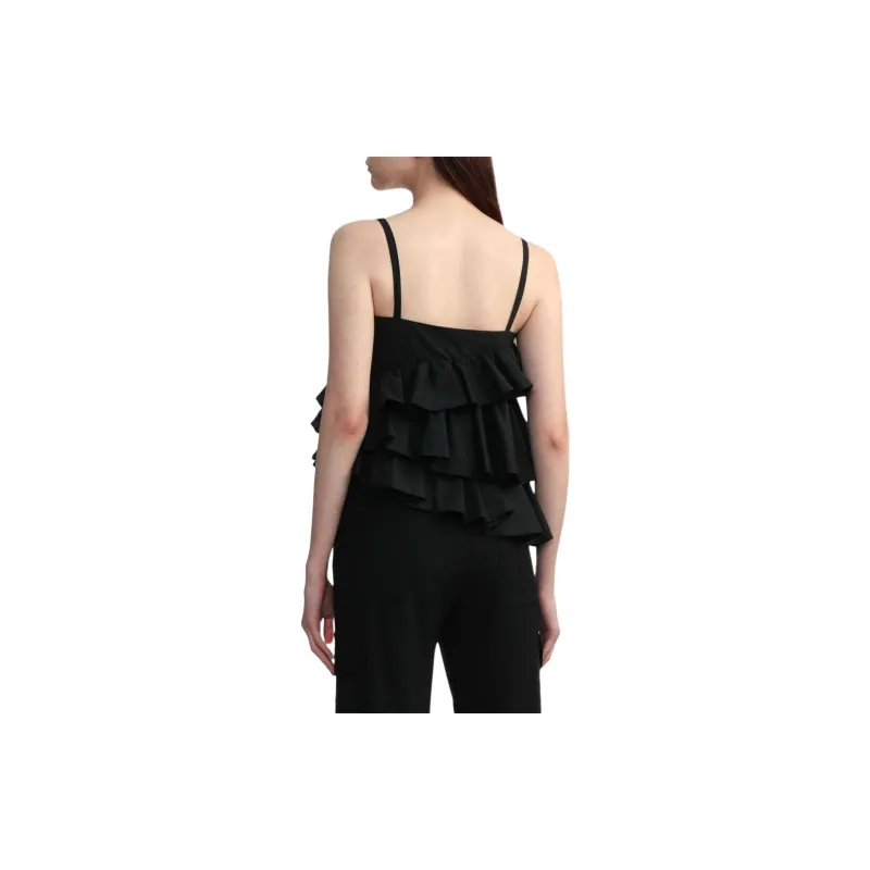 MSGM Asymmetric Ruffled Spaghetti Straps Top-3