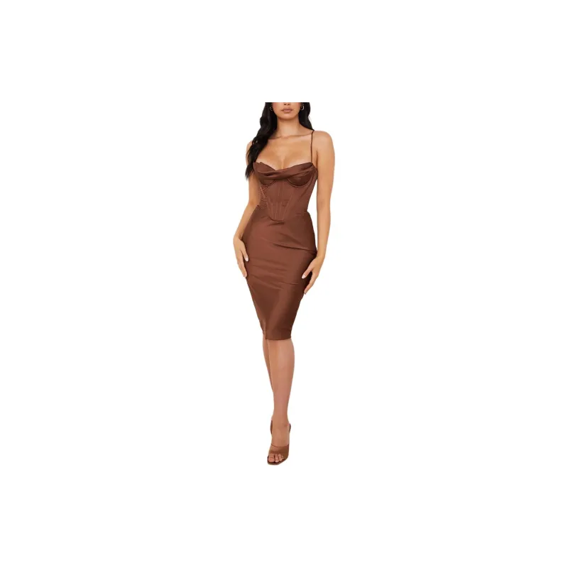 HOUSE OF CB Myrna Slip Dresses Women's CHOCOLATE/Chocolate-4