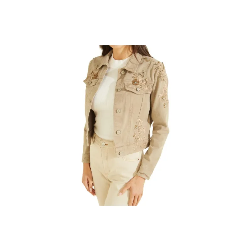 GUESS Adoria Embellished Denim Jacket Jackets Coats Women's Umber-2