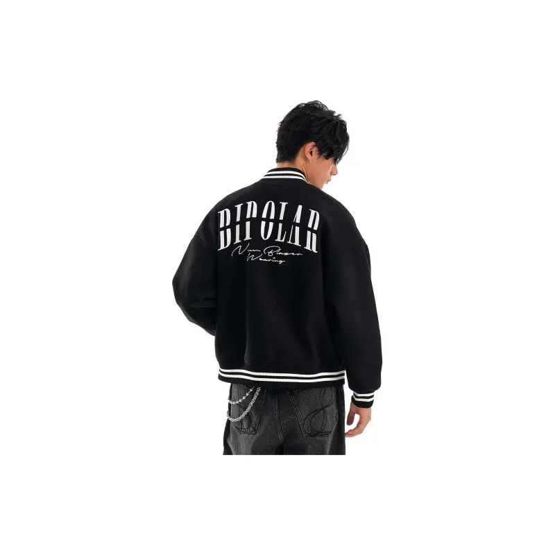 BIPOLAR Baseball Jacket Unisex Black Apricot-3