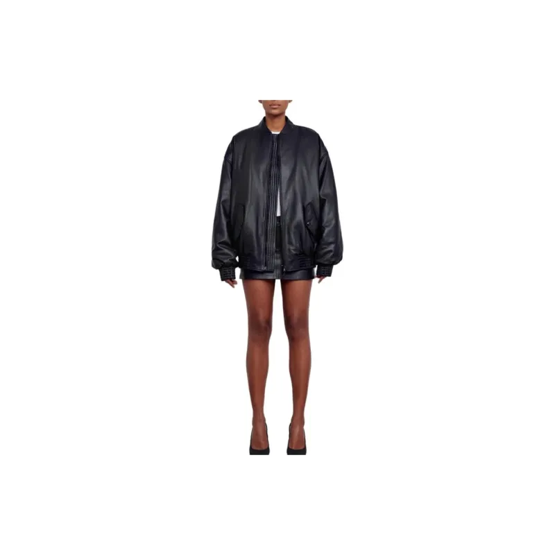 WARDROBE.NYC Drop shoulder Leather Bomber Jacket-5