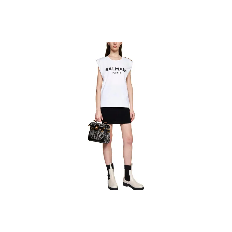 BALMAIN Button detail Logo print Tank Top-1