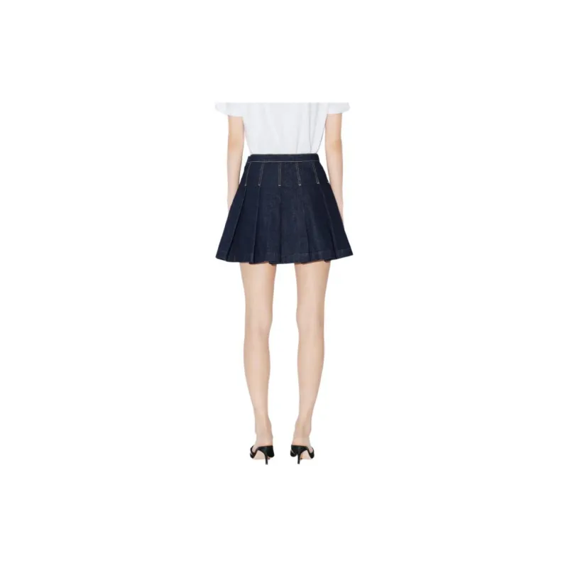 KENZO Logo Patch Pleated Denim Mini Skirt-4