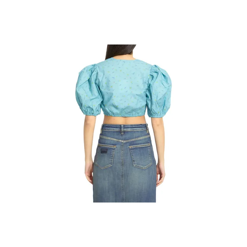 GANNI Puff Sleeved Cropped Top-2