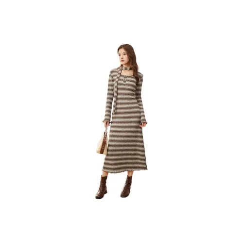 Love to serve Long-Sleeved Dresses Women's Apricot Coffee Mixed Color