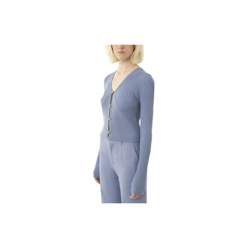 Chloé V-Neck Ribbed-Knit Cardigan-3