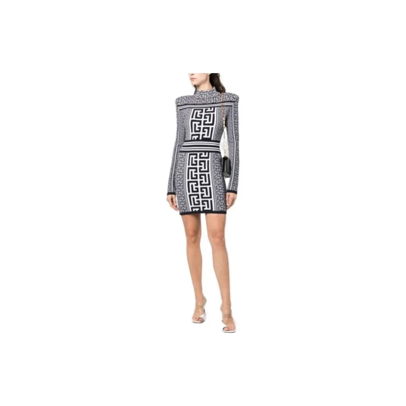 BALMAIN Monogram Knitted Mini Dress-1
