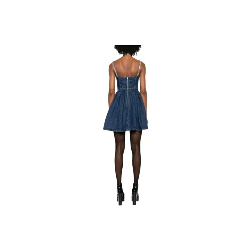 Self portrait Embellished Denim Flared Mini Dress-4
